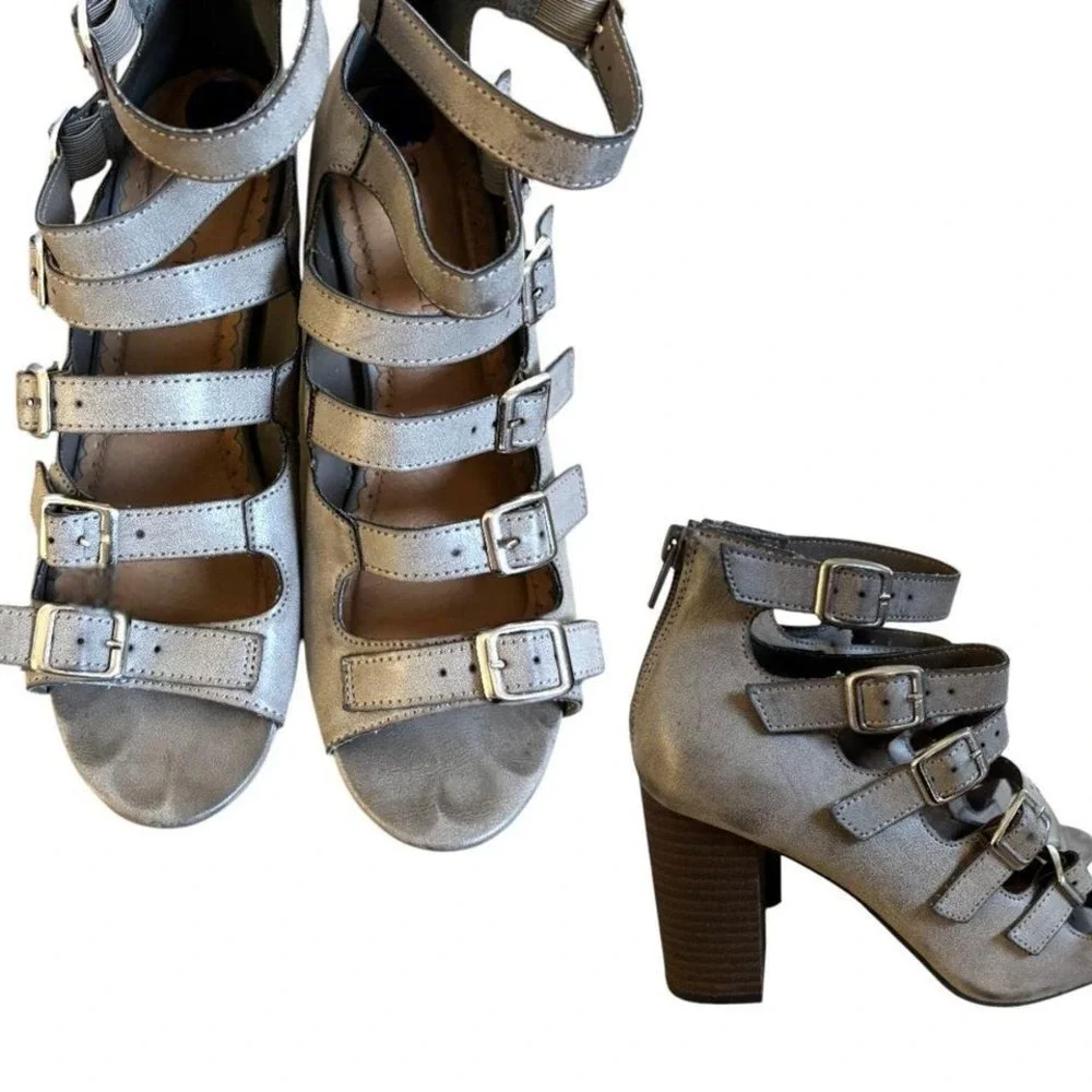 VINTAGE Restricted‎ Taupe Multi-Strap Block Heels  SZ. 8.5⛓️🪵